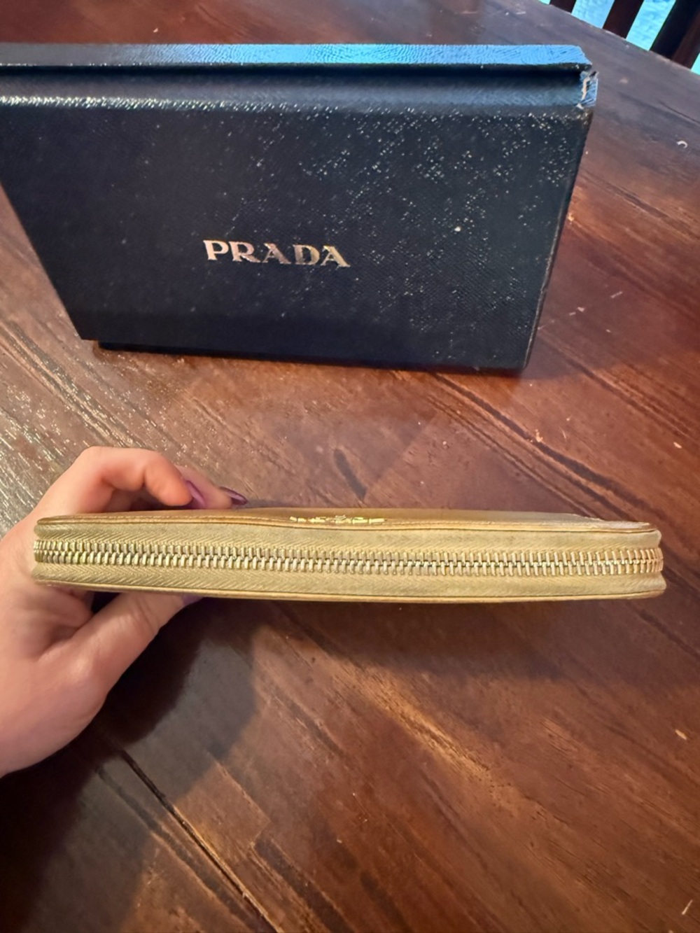 Prada Saffiano Platino Gold Zip-Around Wallet - Picture 4 of 10